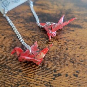 Red Origami Crane Necklace